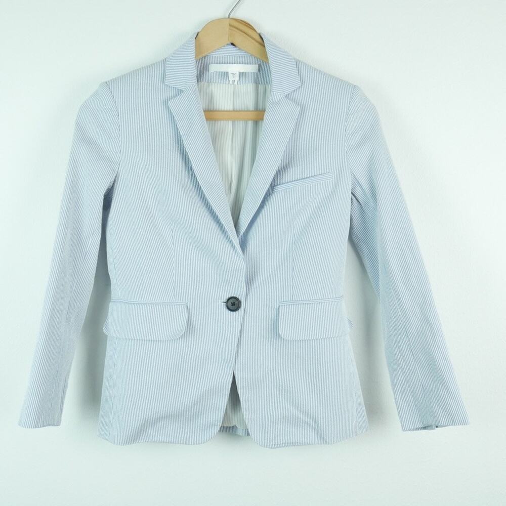 Veronica Beard Dickey Blazer Size 0 Seersucker Blue White Stripe Preppy Timeless
